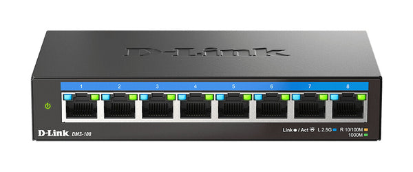 D-Link DMS-108 Ikke administreret L2 2.5G Ethernet (100/1000/2500) Sort
