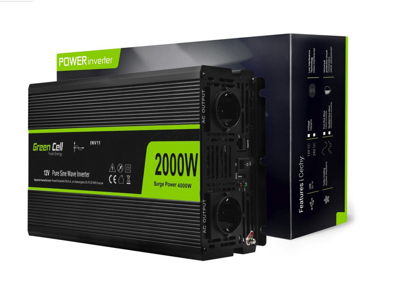 Green Cell INV11 strømadapter og vekselret Automatisk 2000 W Sort