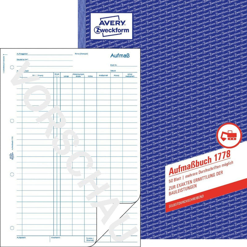 Avery 1778 regnskabsblanket og -bog A4 50 Sider