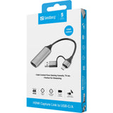 Sandberg 136-70 videokabel adapter 0 m HDMI Type A (Standard) USB Type-A + USB Type-C Grå