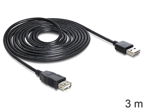 DeLOCK EASY-USB 2.0-A - USB 2.0-A, 3m USB-kabel USB A 0,48 Gbit/sek. Sort