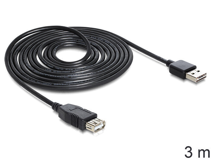 DeLOCK EASY-USB 2.0-A - USB 2.0-A, 3m USB-kabel USB A 0,48 Gbit/sek. Sort