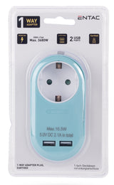 Entac EPAG-1EE-2USB-B strømstik adapter Type F Blå