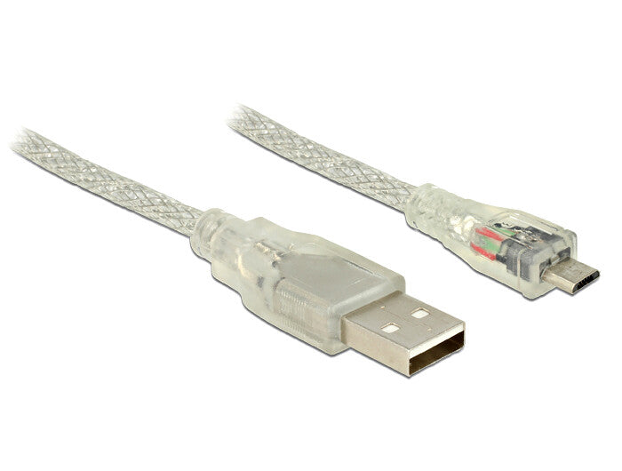 DeLOCK 3m, USB2.0-A/USB2.0 Micro-B USB-kabel USB A Micro-USB B 0,48 Gbit/sek. Transparent