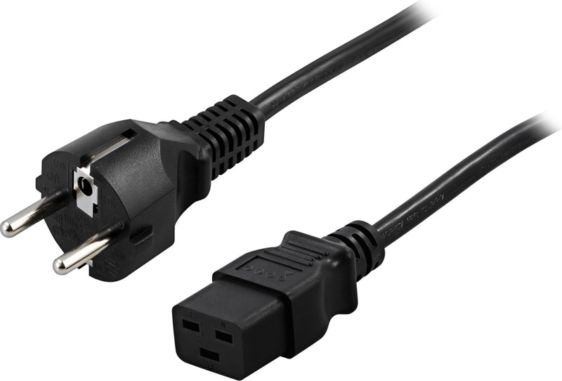Deltaco Jordforbundet apparatkabel mellem enhed og stikkontakt, max 250V/16A, 5m, sort