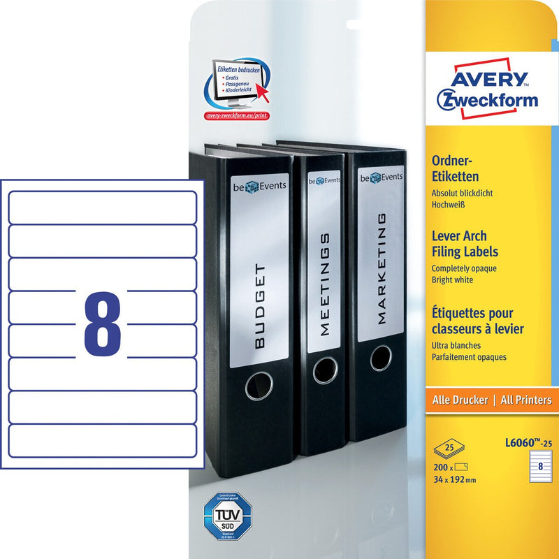 Avery L6060-25 print etiket Hvid Selvklæbende printeretiket