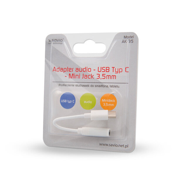 Savio AK-35 kabel til mobiltelefon Hvid 0,12 m USB C 3.5mm