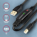 Axagon ADR-215B USB 2.0 A-M -> B-M active connecting/repeater cable 15m - Kabel - Digital/Daten USB-kabel USB A USB B 0,48 Gbit/sek. Sort