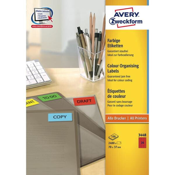 Avery 3448 print etiket Rød Selvklæbende printeretiket
