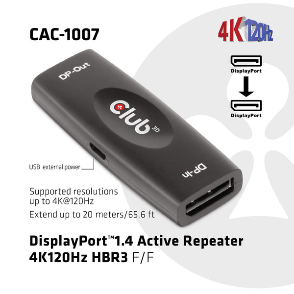 CLUB3D CAC-1007 kabel kønsskifter DisplayPort Sort