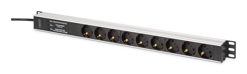 Digitus DN-95438 strømforsyningsenhed (PDU) 9 AC stikkontakt(er) 1U Sort, Sølv