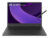 LG Gram Pro 16TB90TP Intel Core Ultra 7 255H Hybrid (2-i-1) 40,6 cm (16") Berøringsskærm WQXGA+ 16 GB LPDDR5x-SDRAM 1 TB SSD Wi-Fi 7 (802.11be) Windows 11 Pro Tysk Sort
