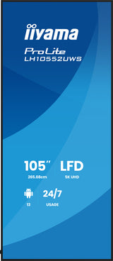 iiyama LH10552UWS-B1AG skilte display Kiosk design 2,66 m (104.6") LCD Wi-Fi 500 cd/m² UltraWide 5K HD Sort Indbygget processer Android 24/7