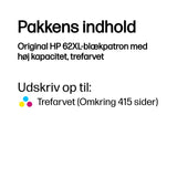 HP Original 62XL-blækpatron med høj kapacitet, trefarvet