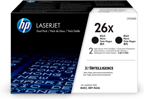 HP Originale 26X LaserJet-tonerpatroner med høj kapacitet, sort, pakke med 2 stk.