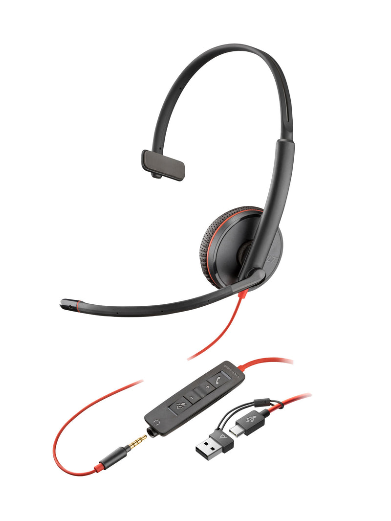 HP Poly Blackwire 3215 USB-C-monoheadset + 3,5 mm stik +USB-C/A-adapter (bulk)