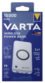 Varta 57908 101 111 powerbank Lithium polymer (LiPo) 15000 mAh Trådløs opladning Hvid