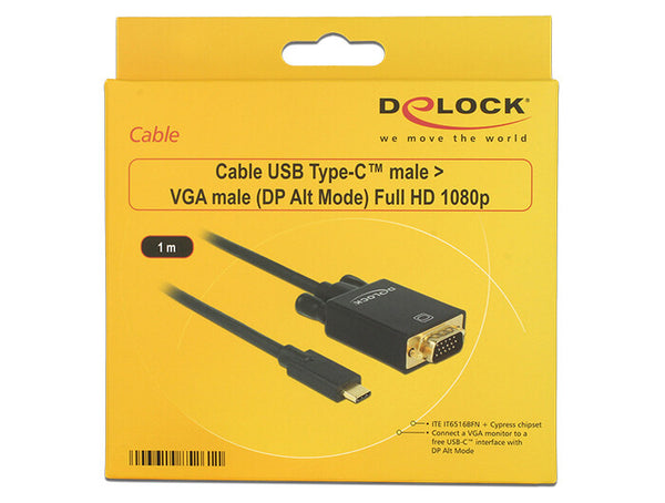 DeLOCK 85261 videokabel adapter 1 m USB Type-C VGA (D-Sub) Sort