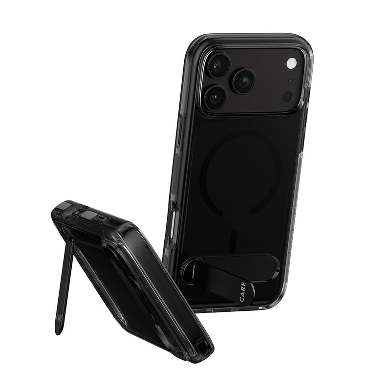 PanzerGlass CARE™ by ® Kickstand Case Smokey m. Sort MagSafe iPhone 18 Pro Max | 17 Pro Max