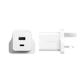 PanzerGlass empower™ by ® Turbo 35W Oplader inkl. USB-C + USB-A | UK Stik | Silver White