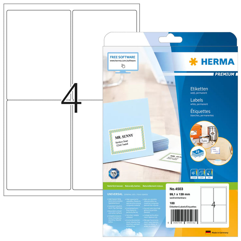 HERMA 4503 adresse- og postetiket Hvid