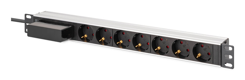 Digitus DN-95439 strømforsyningsenhed (PDU) 7 AC stikkontakt(er) 1U Sort, Sølv