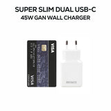 Deltaco USB-C wall charger 45 W, 2x USB-C PD, slim, tot 45 W, white