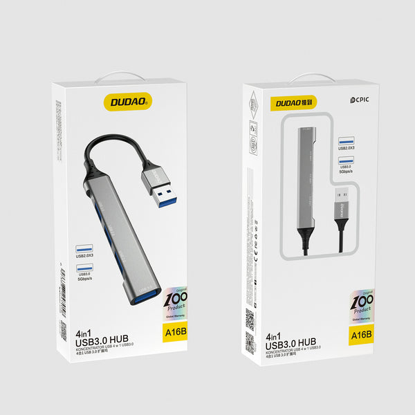 DUDAO 4-IN-1 multi-functional USB hub Charging Ledningsført USB 3.2 Gen 1 (3.1 Gen 1) Type-A Grå