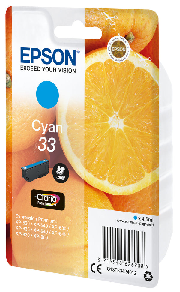 Epson Oranges 33 appelsiner Claria Premium enkeltpakke cyan blæk