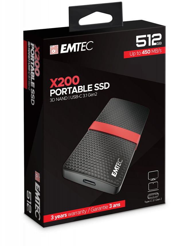 Emtec X200 512 GB USB Type-C 3.2 Gen 1 (3.1 Gen 1) Sort, Rød