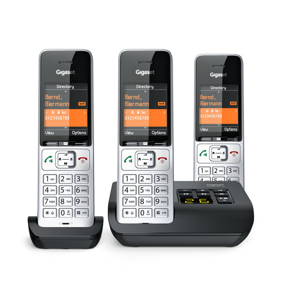 Gigaset COMFORT 500A Trio Analog/DECT-telefon Nummervisning Sort, Sølv