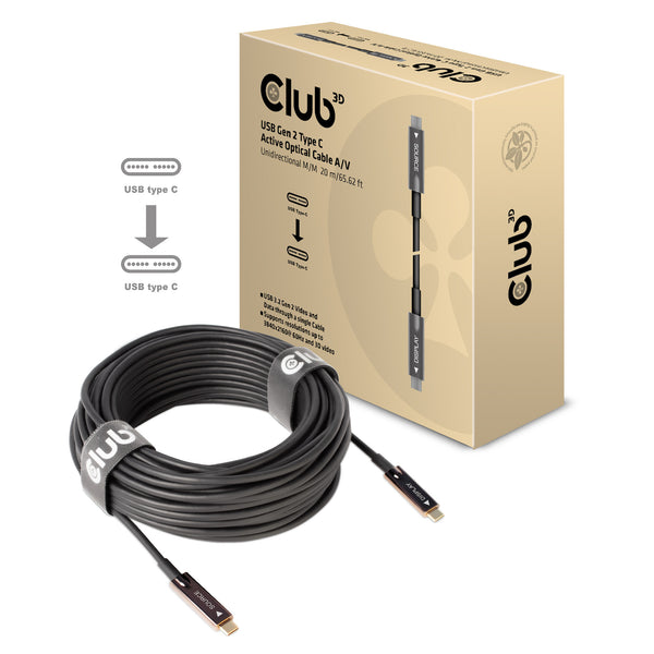 CLUB3D USB3.2 G2 TYPE-C ACT. OPT. A/V M/M 20M USB-kabel USB 3.2 Gen 2 (3.1 Gen 2) USB C Sort