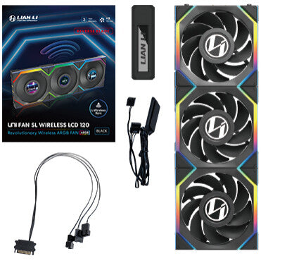 Lian Li UNI FAN SL Wireless LCD 120 Reverse Blade Computerkabinet Ventilator 12 cm Sort 3 stk