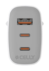 Celly UPTC1USB2USBC65 oplader til mobil enhed Smartphone, Tablet, Telefon Hvid USB Indendørs