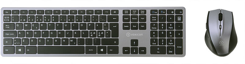 Voxicon 280 Slim Metal Wireless tastatur Mus inkluderet Universel RF trådløst QWERTY Nordisk Sort, Sølv