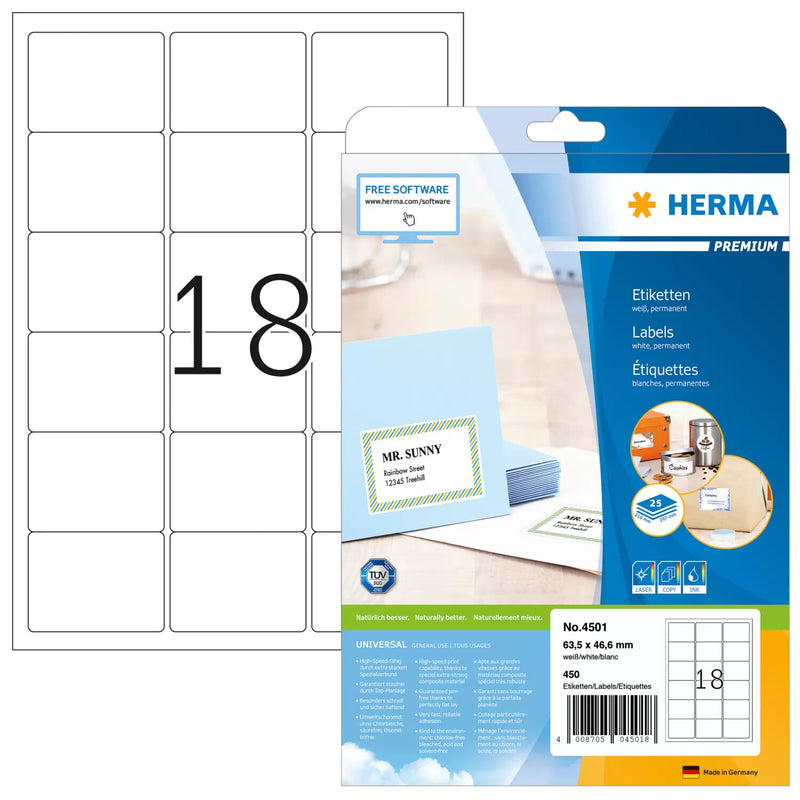 HERMA 4501 adresse- og postetiket Hvid