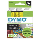 DYMO Ægte D1-etiketter | Sort tekst på gul tape | 6 mm x 7 m | Selvklæbende etiketter til LabelManager-mærkningsmaskiner | Fremstillet i Europa