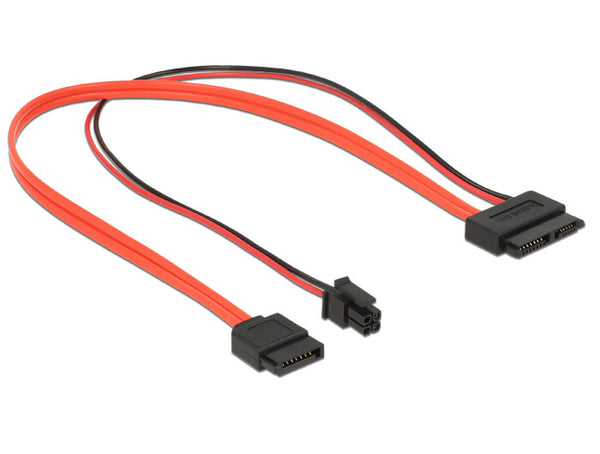 DeLOCK 0.3m, SATAIII 7p + 4p/Slim SATAIII 13p SATA-kabel 0,3 m SATA 7-pin + Molex (4-pin) SATA 13-polet Slimline Sort, Rød