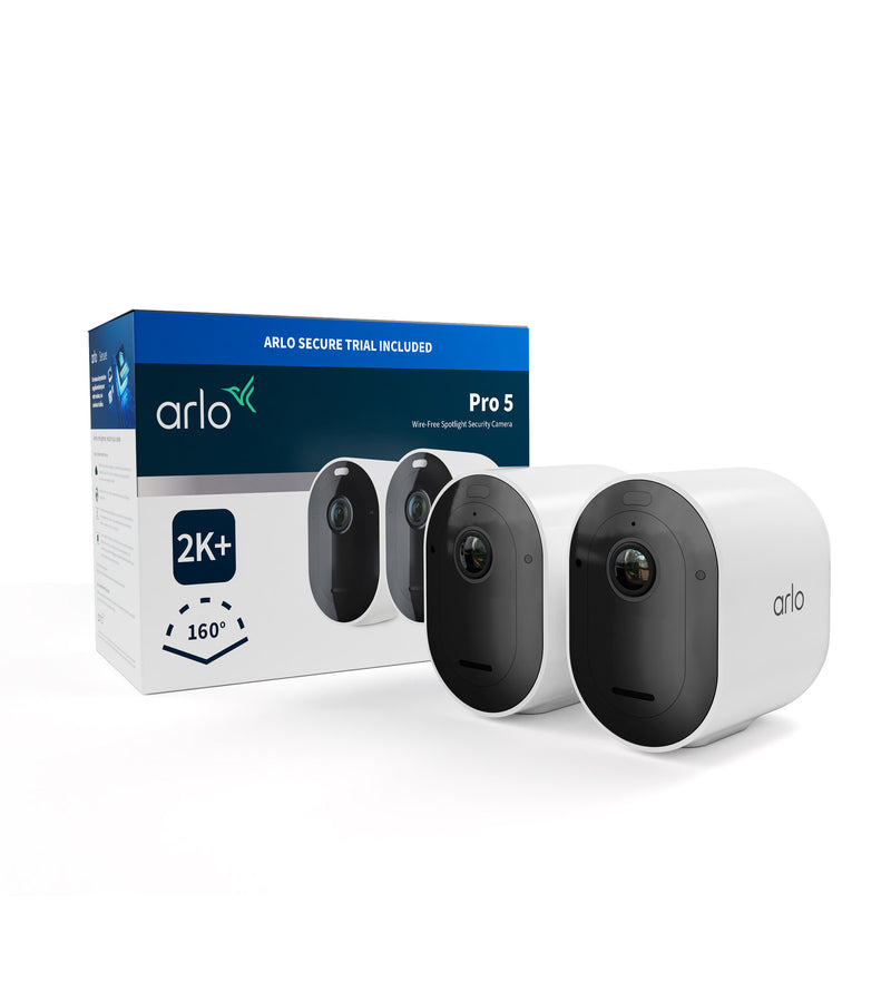 Arlo Pro 5 2K+ udendørs sikkerhedskamera, 2 kamera Sæt