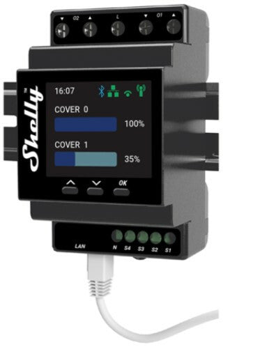 Shelly Pro Dual Cover / Shutter PM strømrelæ Sort