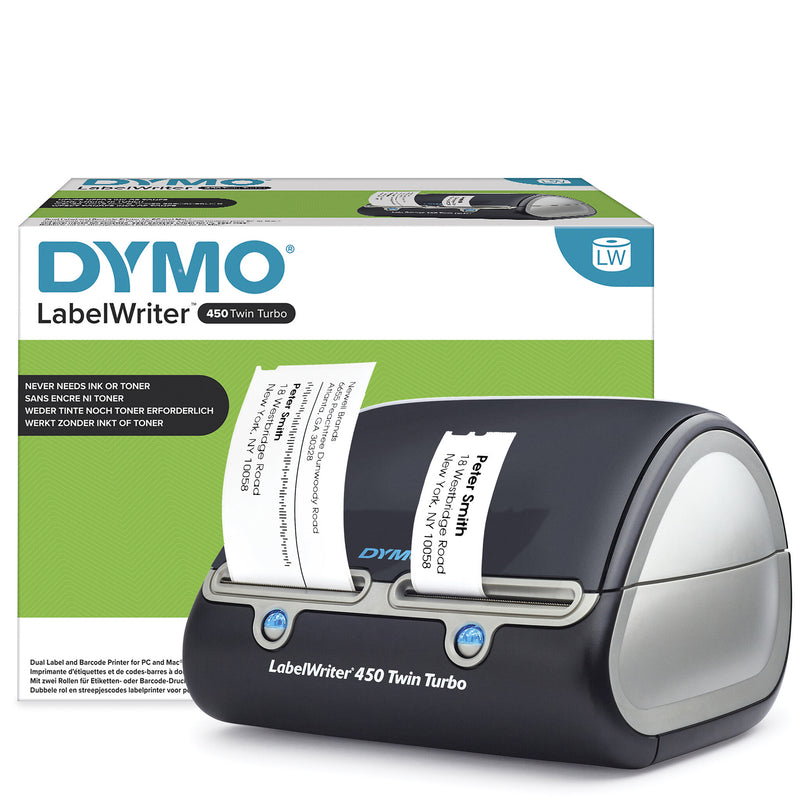 DYMO LabelWriter 450 Twin Turbo etiketprinter | Direkte termisk etiketprinter | Hurtig udskrivning af op til 71 etiketter pr. minut, etiketter, stregkoder m.m. | Tilslutning til computer | Til hjemmet og kontoret
