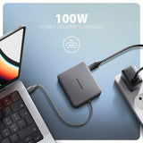 Axagon N HMC-5HL USB 5Gbps hub 2x USB-A HDMI 4k/60Hz RJ-45 GLAN PD 100W kabel USB-C Ledningsført USB 3.2 Gen 1 (3.1 Gen 1) Type-C Sølv