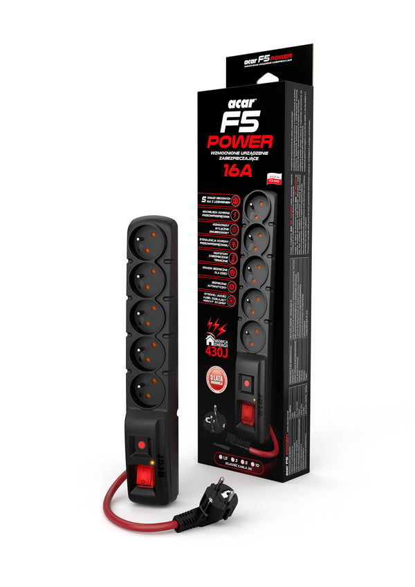 ACAR F5 POWER Sort 5 AC stikkontakt(er) 230 V 3 m