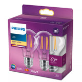 Philips Filament pære, klar 40 W A60 E27 x 2