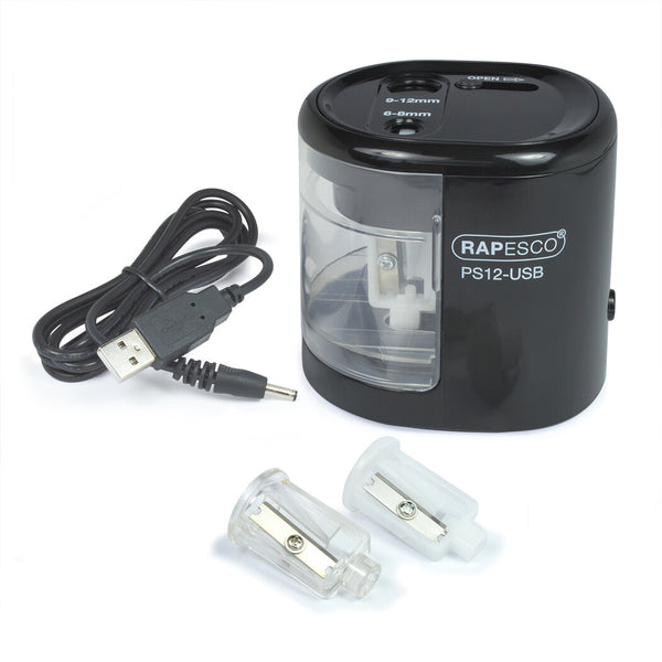Rapesco PS12-USB Elektrisk blyantspidser Sort, Transparent