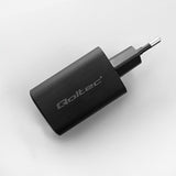Qoltec 50766 oplader til mobil enhed Laptop, Bærbar spillekonsol, Strømbank, Smartphone, SmartWatch, Tablet Sort Vekselstrøm Hurtig opladning Indendørs