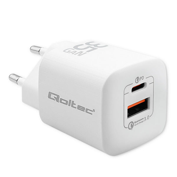 Qoltec 50763 oplader til mobil enhed Laptop, Bærbar spillekonsol, Strømbank, Smartphone, SmartWatch, Tablet Hvid Vekselstrøm Hurtig opladning Indendørs