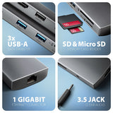 Axagon HMC-8HLSA dockingstation Ledningsført USB 3.2 Gen 1 (3.1 Gen 1) Type-C Grå
