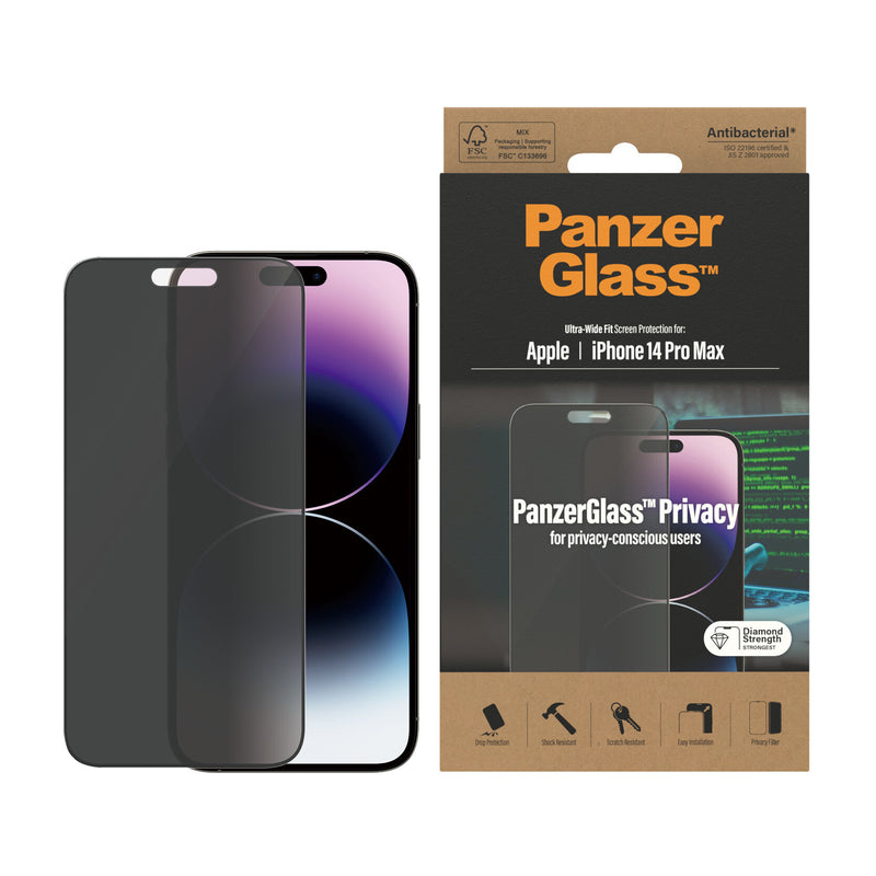 PanzerGlass ® Privacy Skærmbeskyttelse iPhone 14 Pro Max | Ultra-Wide Fit