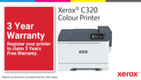 Xerox C320, A4, 28 sider/min, trådløs dupleksprinter, PS3 PCL5e/6, 2 magasiner, i alt 251 ark
